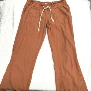 Roxy XL Draw String Pants Pockets Linen Viscose Blend Peach